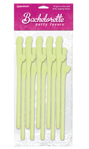 Bachelorette Dicky Sipping Glow in The Dark Straws 10pk