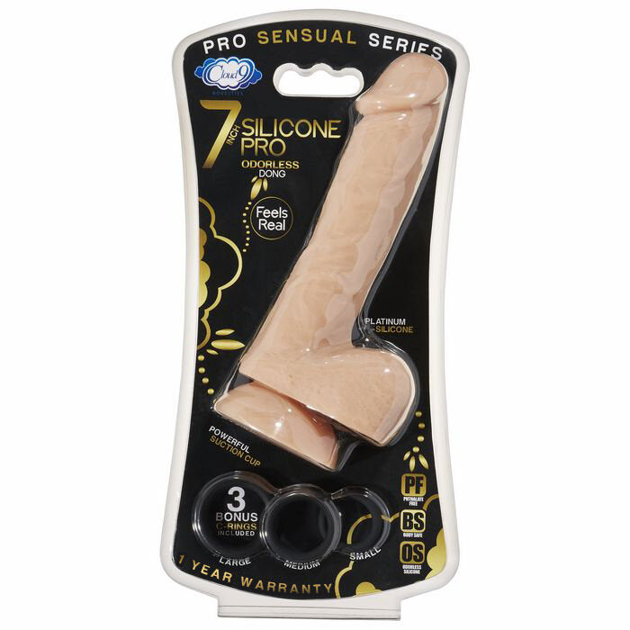 Premium Silicone 7in Dildo w/3 Bonus Cock Rings